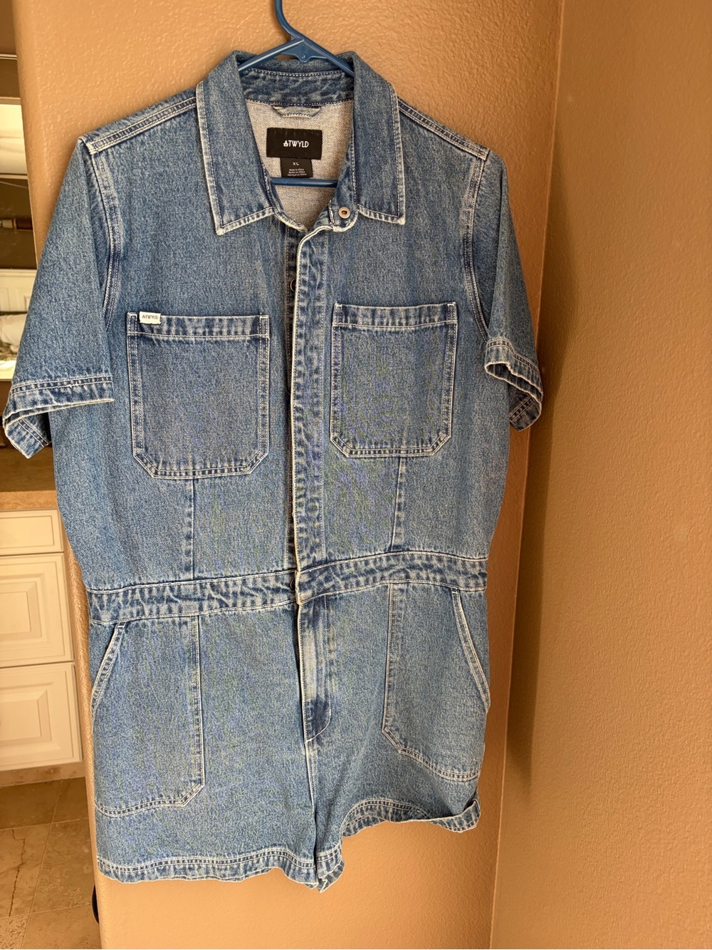 Men's Light Blue Denim Jean Shorts Romper by